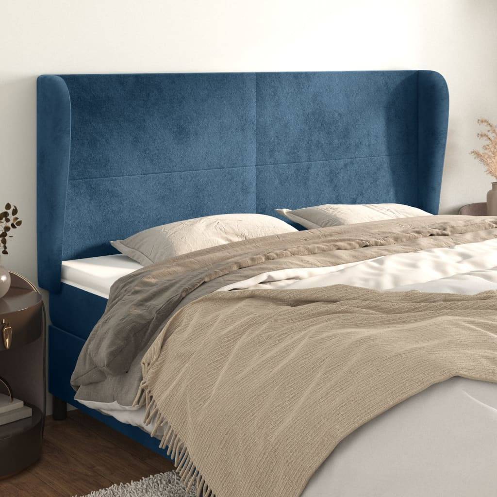 vidaXL Kopfteil mit Ohren Dunkelblau 183x23x118/128 cm Samt