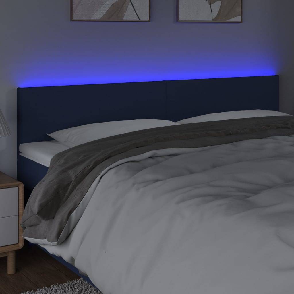 vidaXL LED Kopfteil Blau 200x5x78/88 cm Stoff