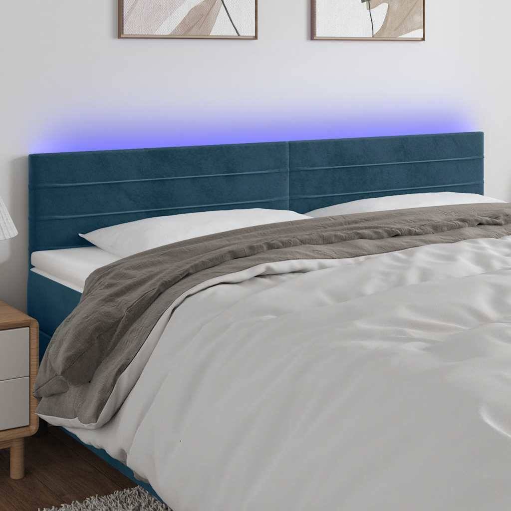 vidaXL LED Kopfteil Dunkelblau 200x5x78/88 cm Samt