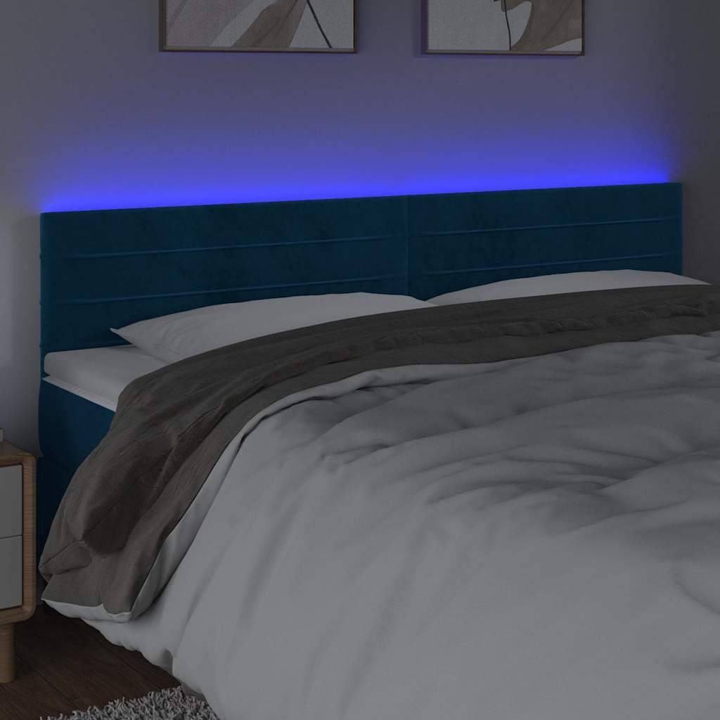vidaXL LED Kopfteil Dunkelblau 200x5x78/88 cm Samt