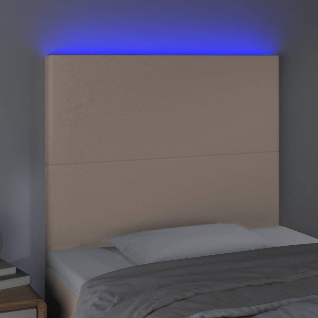 vidaXL LED Kopfteil Cappuccino-Braun 100x5x118/128cm Kunstleder