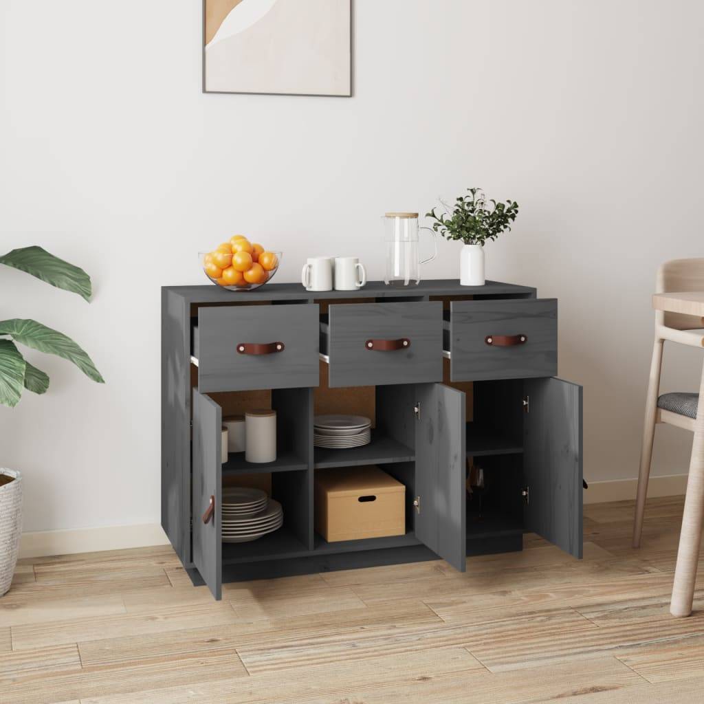 vidaXL Sideboard Grau 100x40x75 cm Massivholz Kiefer