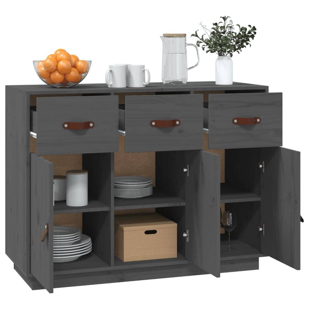 vidaXL Sideboard Grau 100x40x75 cm Massivholz Kiefer