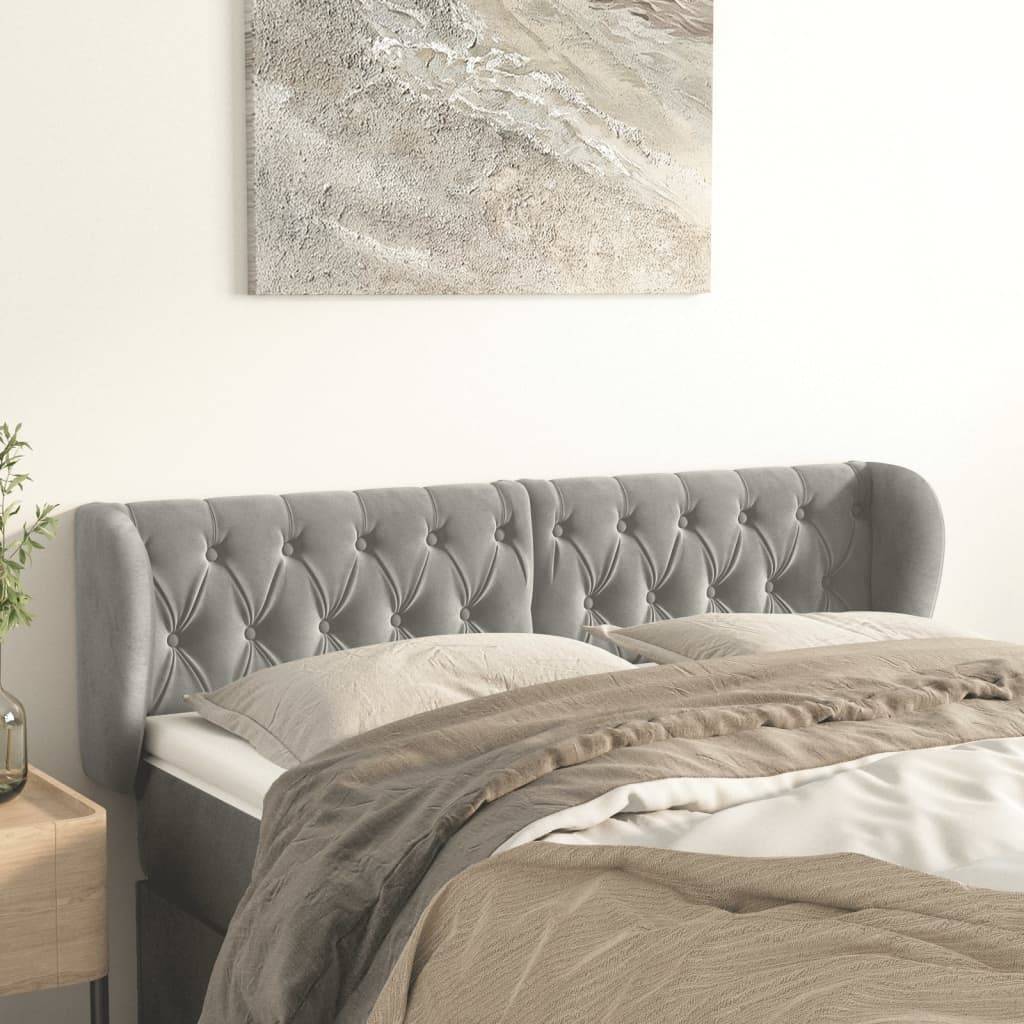 vidaXL Kopfteil mit Ohren Hellgrau 147x23x78/88 cm Samt