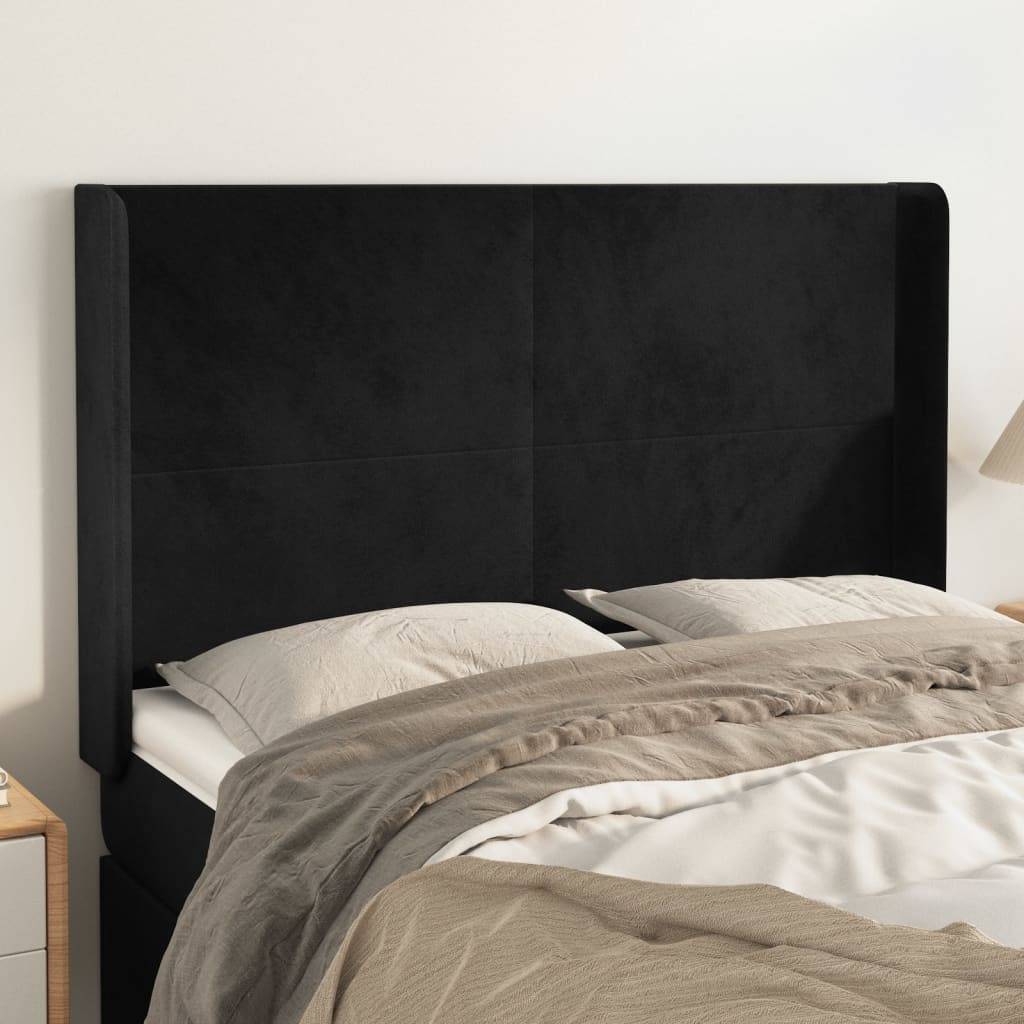 vidaXL Kopfteil mit Ohren Schwarz 147x16x118/128 cm Samt