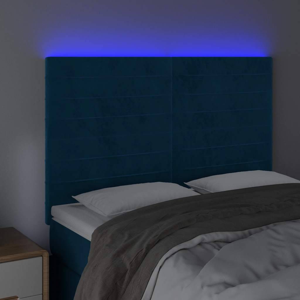vidaXL LED Kopfteil Dunkelblau 144x5x118/128 cm Samt