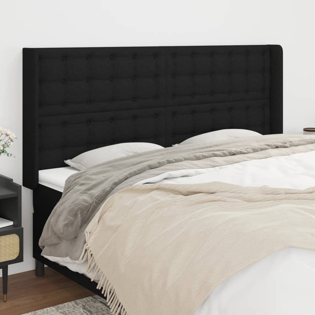 vidaXL Kopfteil mit Ohren Schwarz 203x16x118/128 cm Stoff