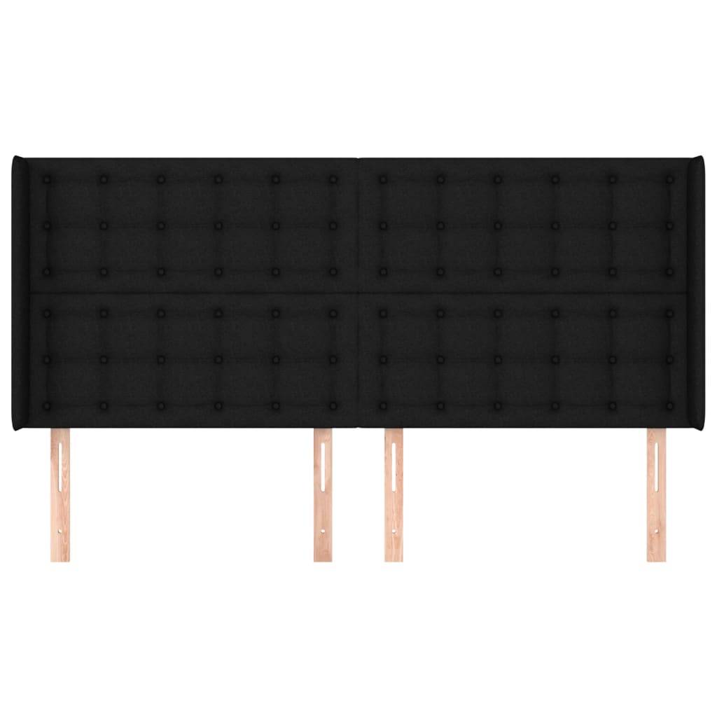 vidaXL Kopfteil mit Ohren Schwarz 203x16x118/128 cm Stoff