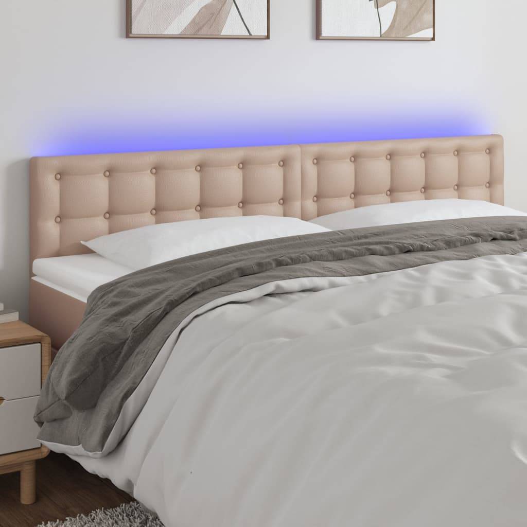 vidaXL LED Kopfteil Cappuccino-Braun 200x5x78/88 cm Kunstleder