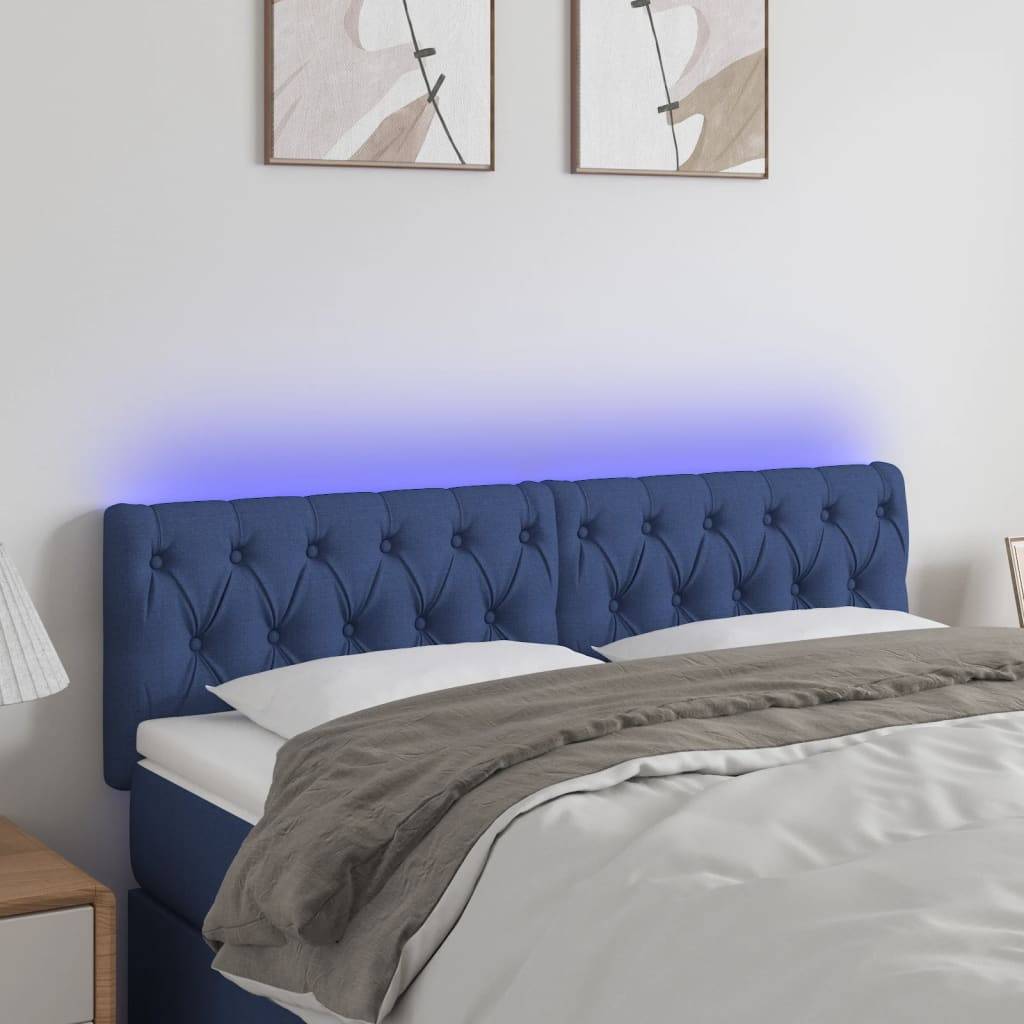 vidaXL LED Kopfteil Blau 144x7x78/88 cm Stoff