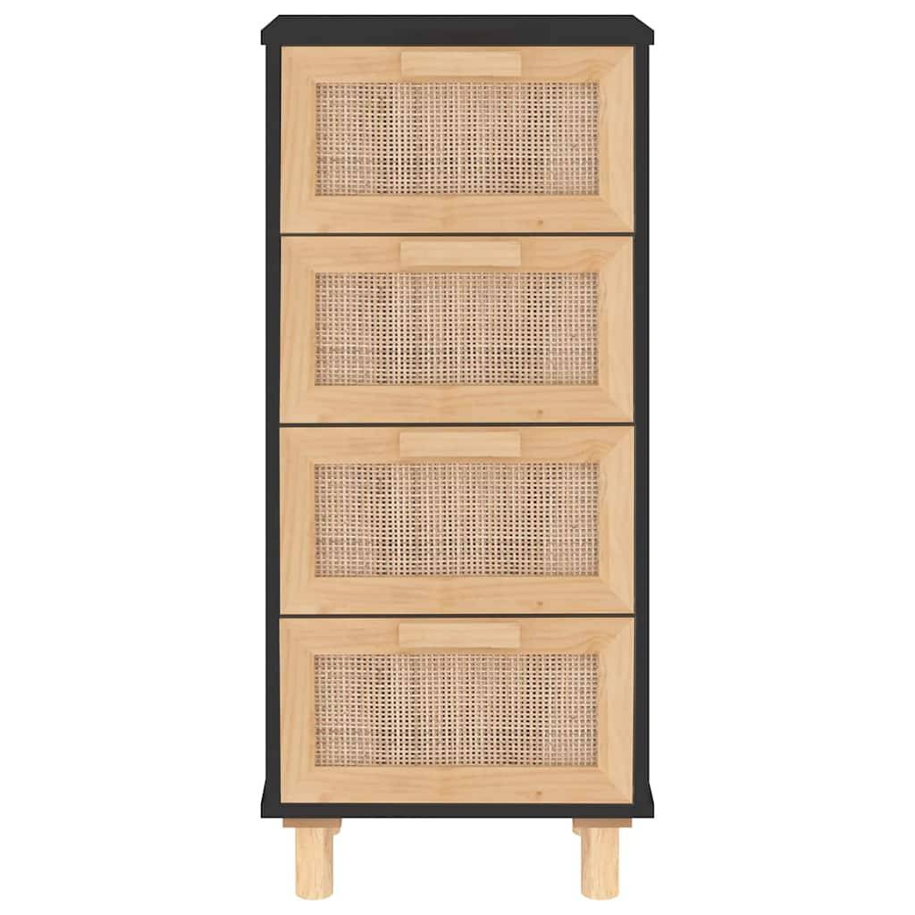 vidaXL Sideboard Schwarz 40x30x90cm Massivholz Kiefer und Natur-Rattan