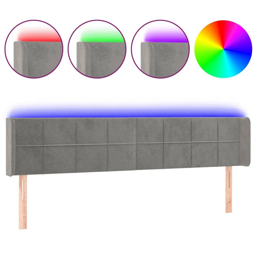 vidaXL LED Kopfteil Hellgrau 183x16x78/88 cm Samt