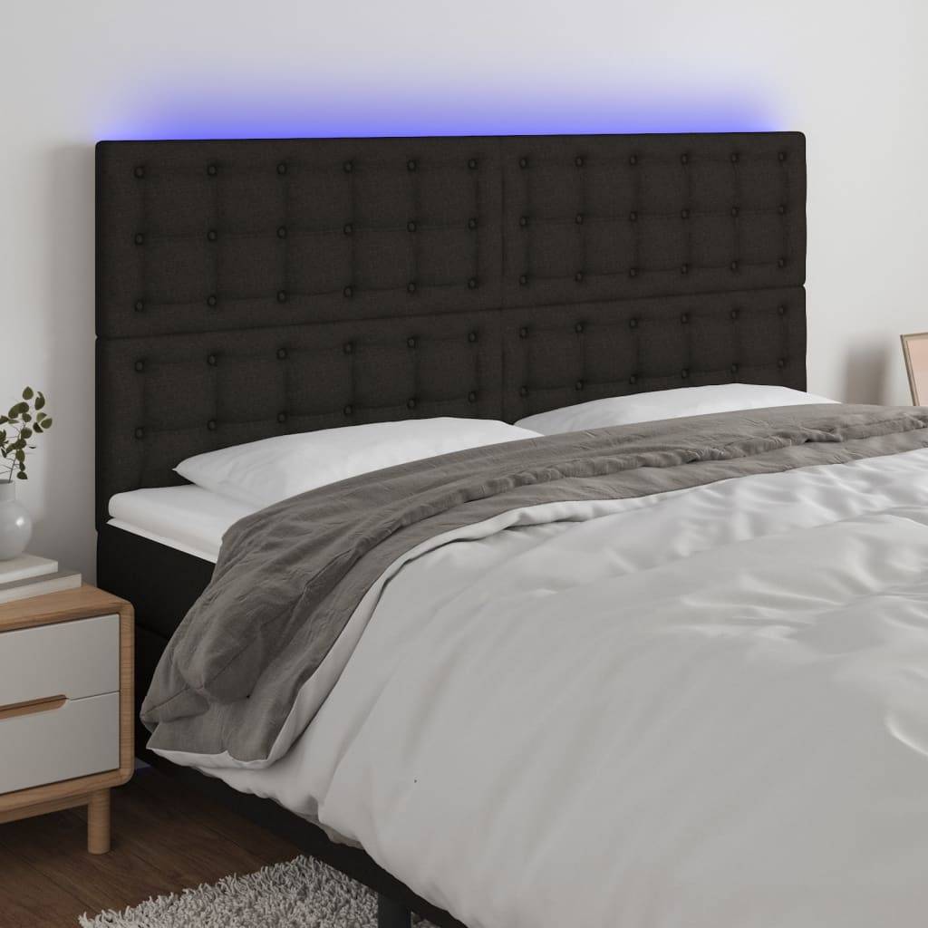 vidaXL LED Kopfteil Schwarz 200x5x118/128 cm Stoff
