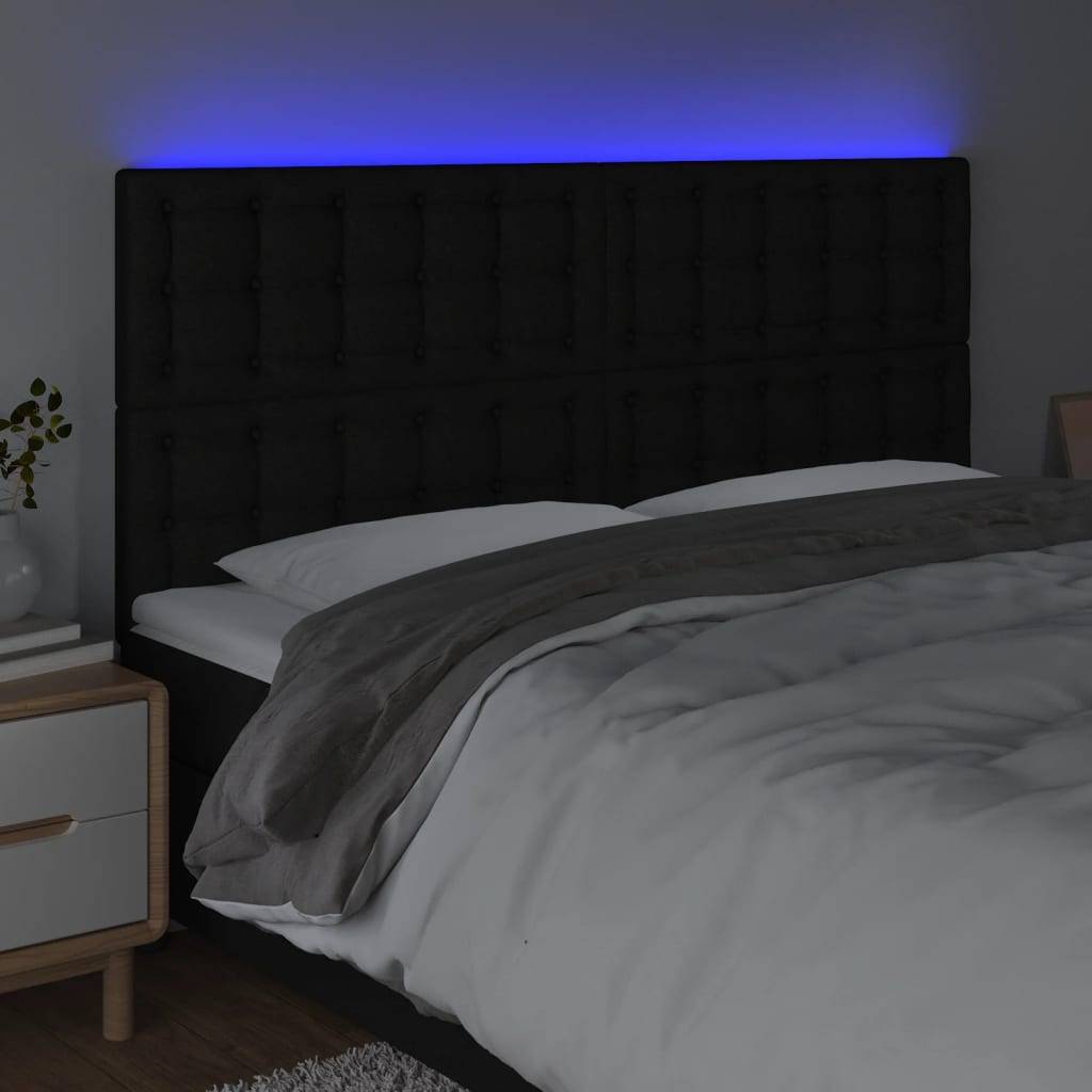 vidaXL LED Kopfteil Schwarz 200x5x118/128 cm Stoff