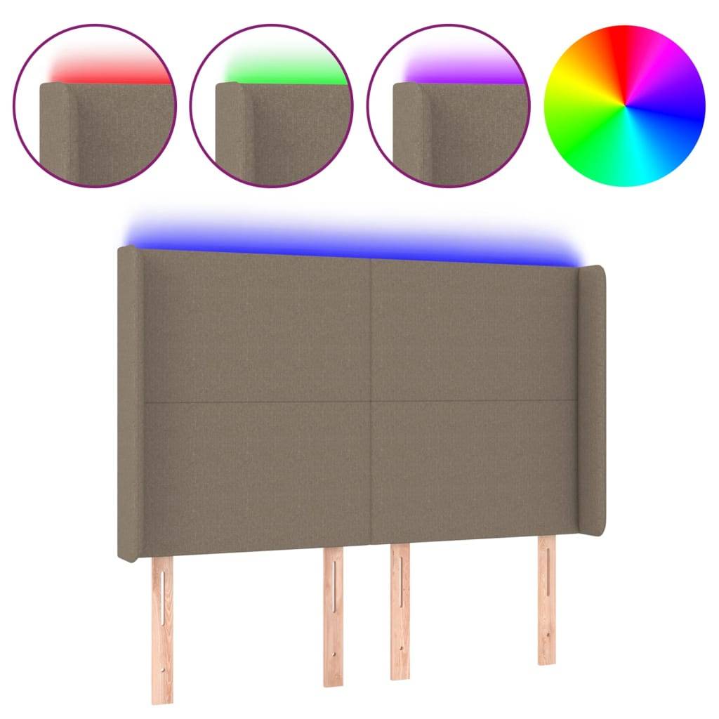 vidaXL LED Kopfteil Taupe 147x16x118/128 cm Stoff