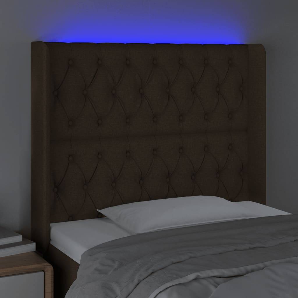 vidaXL LED Kopfteil Dunkelbraun 93x16x118/128 cm Stoff