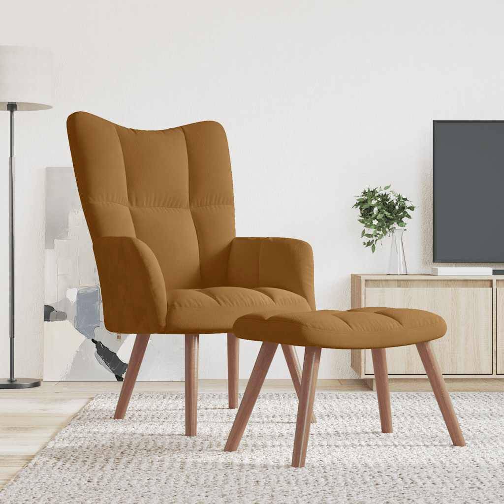 vidaXL Relaxsessel mit Hocker Braun Samt