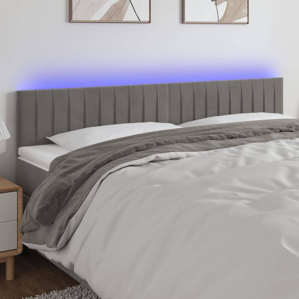 vidaXL LED Kopfteil Hellgrau 200x5x78/88 cm Samt