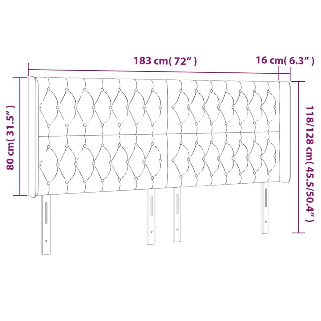 vidaXL LED Kopfteil Dunkelbraun 183x16x118/128 cm Stoff