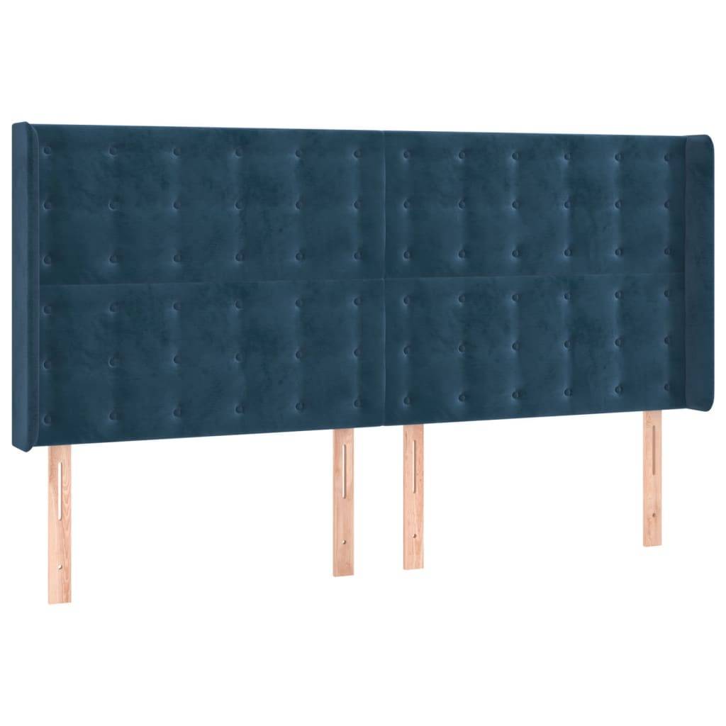 vidaXL Kopfteil mit Ohren Dunkelblau 203x16x118/128 cm Samt