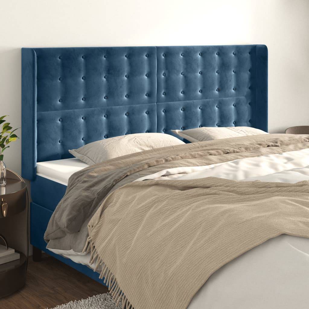 vidaXL Kopfteil mit Ohren Dunkelblau 203x16x118/128 cm Samt