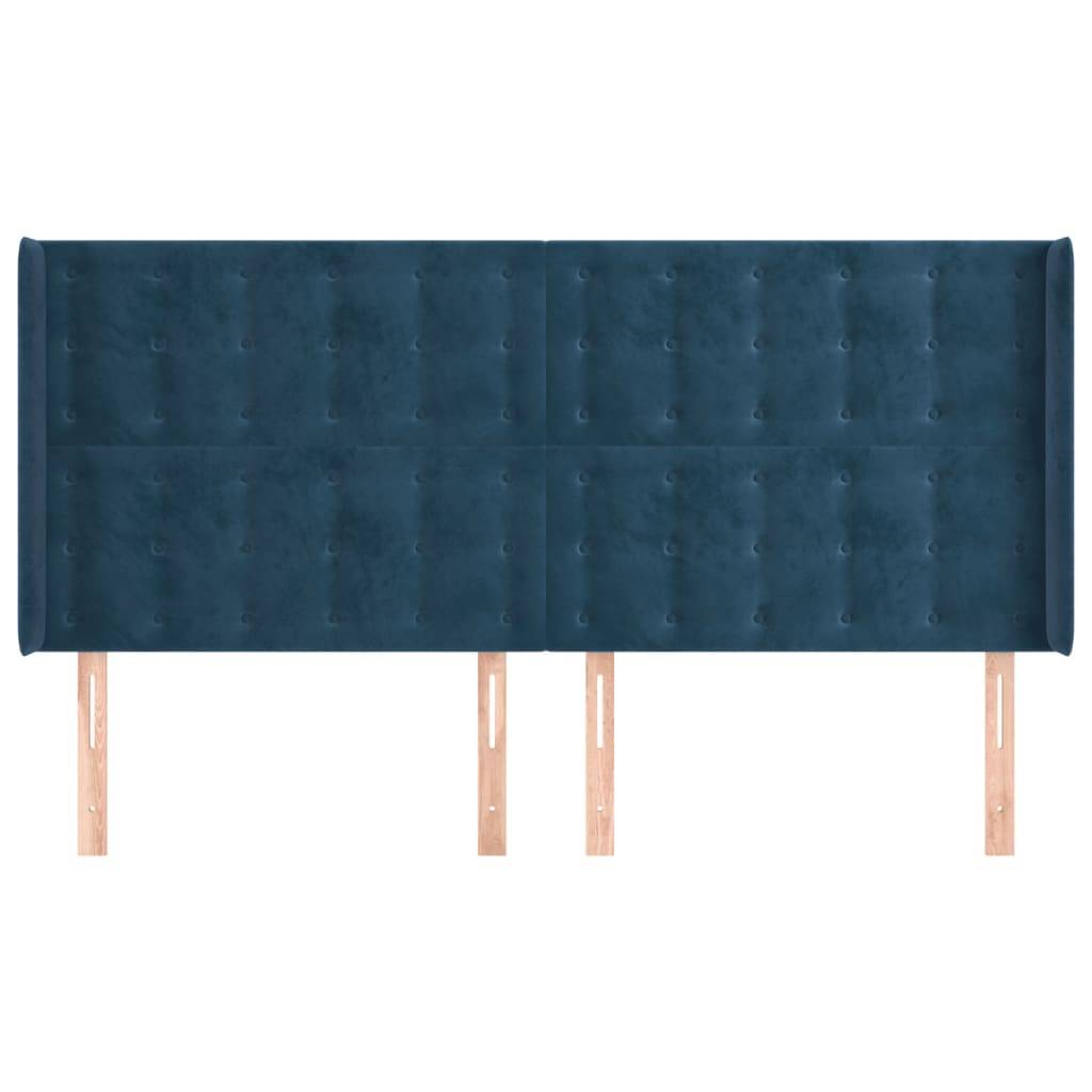 vidaXL Kopfteil mit Ohren Dunkelblau 203x16x118/128 cm Samt
