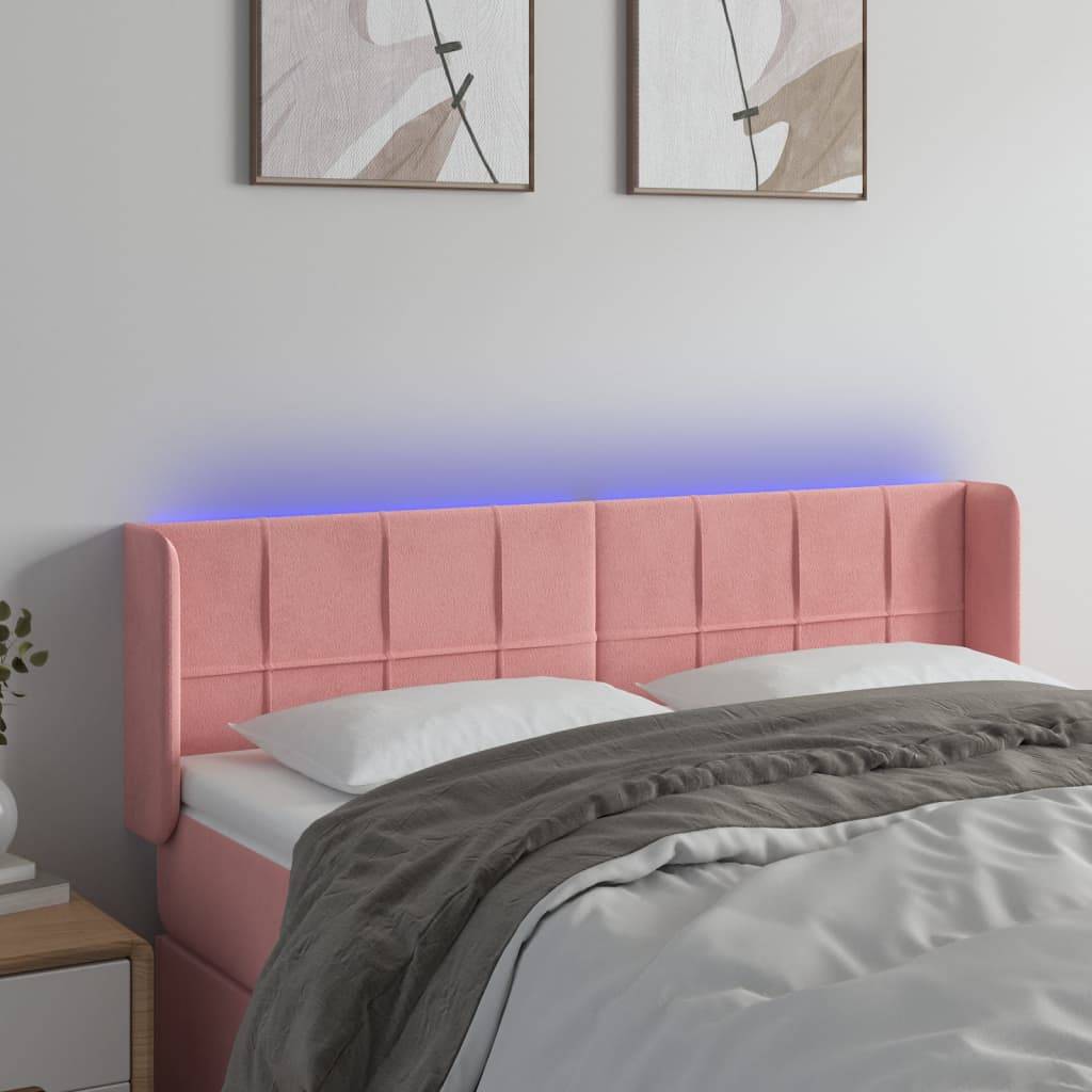 vidaXL LED Kopfteil Rosa 147x16x78/88 cm Samt