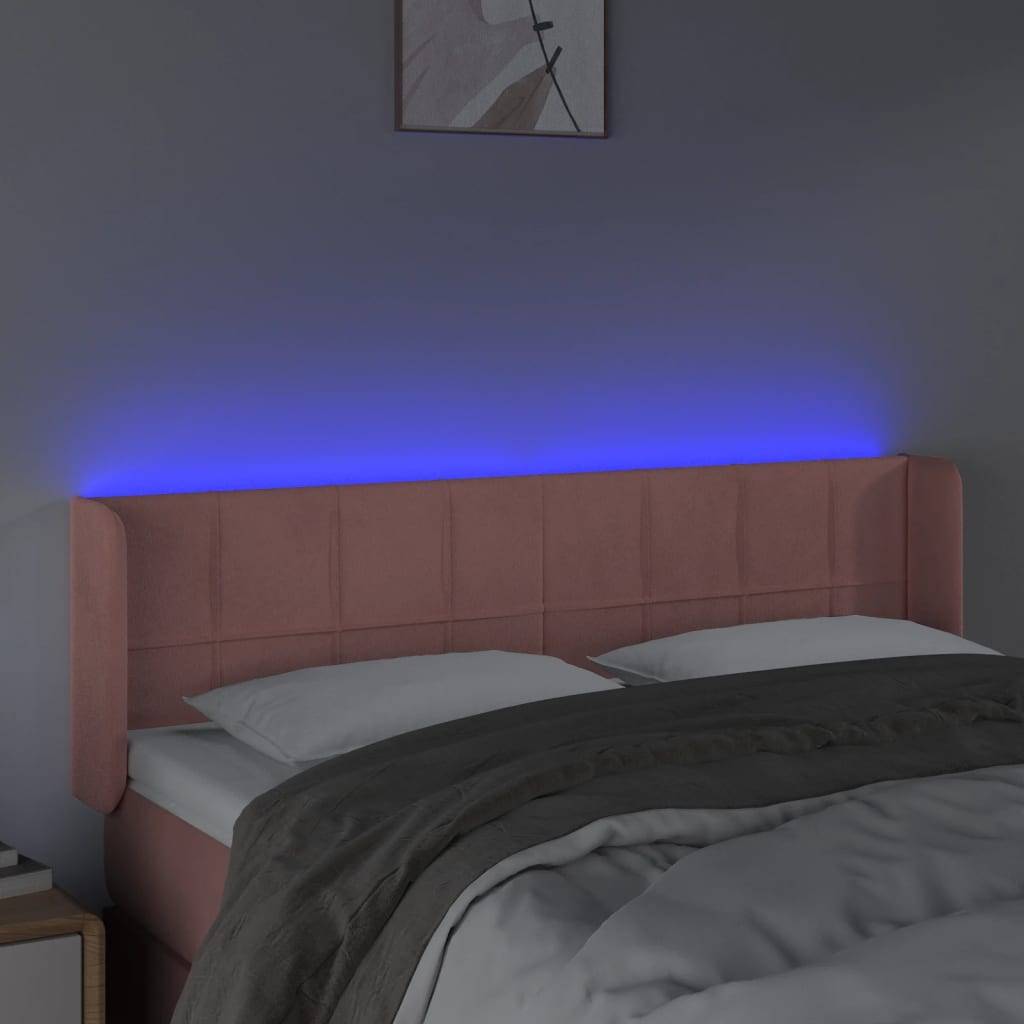 vidaXL LED Kopfteil Rosa 147x16x78/88 cm Samt