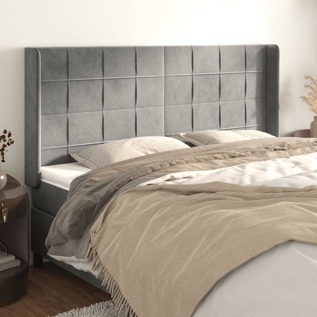 vidaXL Kopfteil mit Ohren Hellgrau 163x16x118/128 cm Samt
