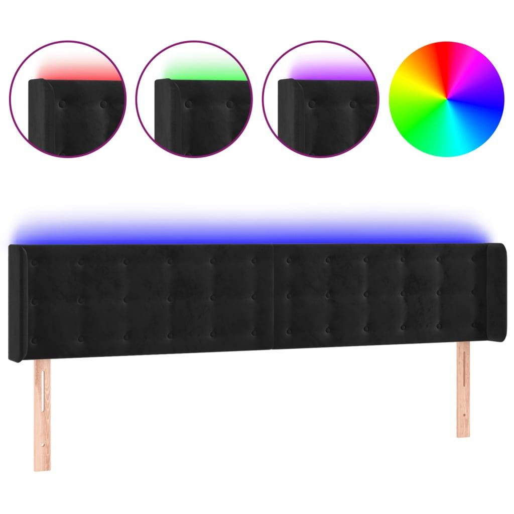 vidaXL LED Kopfteil Schwarz 203x16x78/88 cm Samt