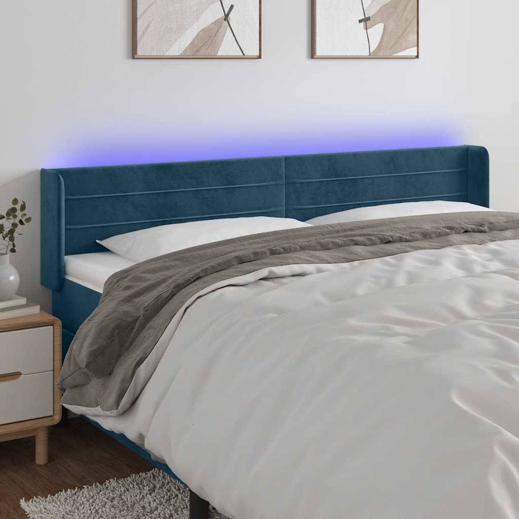 vidaXL LED Kopfteil Dunkelblau 203x16x78/88 cm Samt