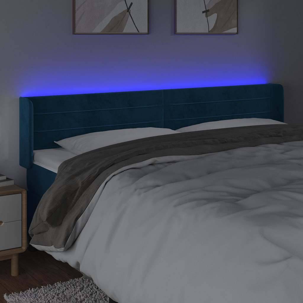 vidaXL LED Kopfteil Dunkelblau 203x16x78/88 cm Samt