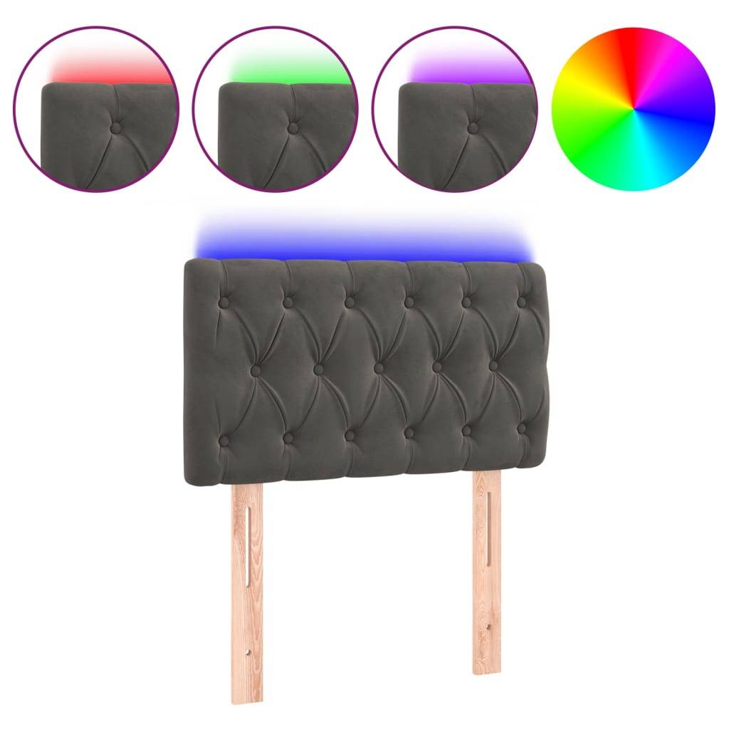 vidaXL LED Kopfteil Dunkelgrau 80x7x78/88 cm Samt