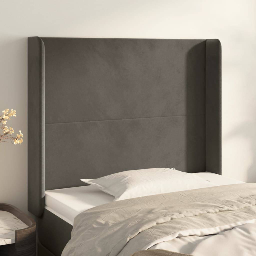 vidaXL Kopfteil mit Ohren Dunkelgrau 83x16x118/128 cm Samt