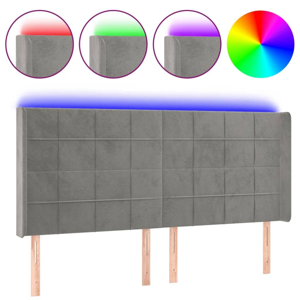 vidaXL LED Kopfteil Hellgrau 163x16x118/128 cm Samt