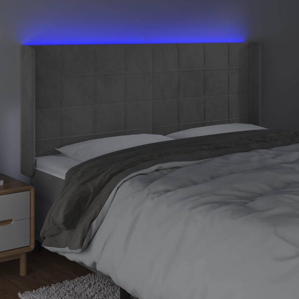 vidaXL LED Kopfteil Hellgrau 163x16x118/128 cm Samt