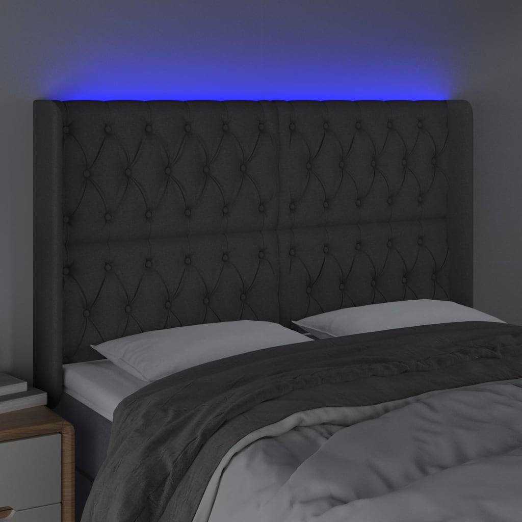 vidaXL LED Kopfteil Dunkelgrau 163x16x118/128 cm Stoff