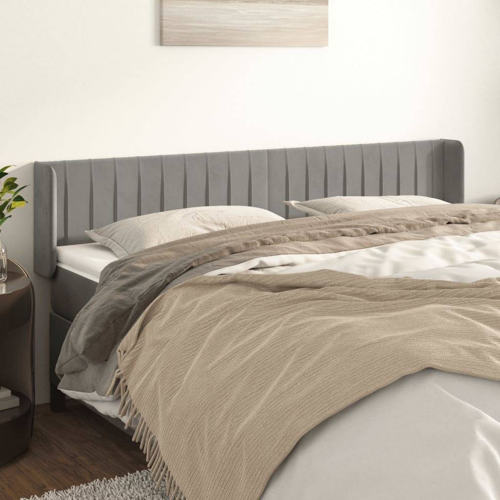 vidaXL Kopfteil mit Ohren Hellgrau 203x16x78/88 cm Samt
