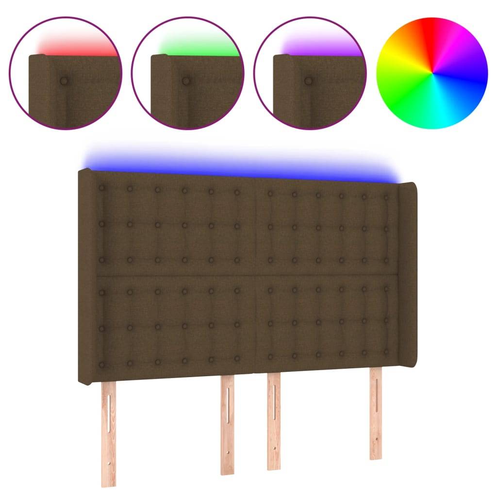 vidaXL LED Kopfteil Dunkelbraun 147x16x118/128 cm Stoff