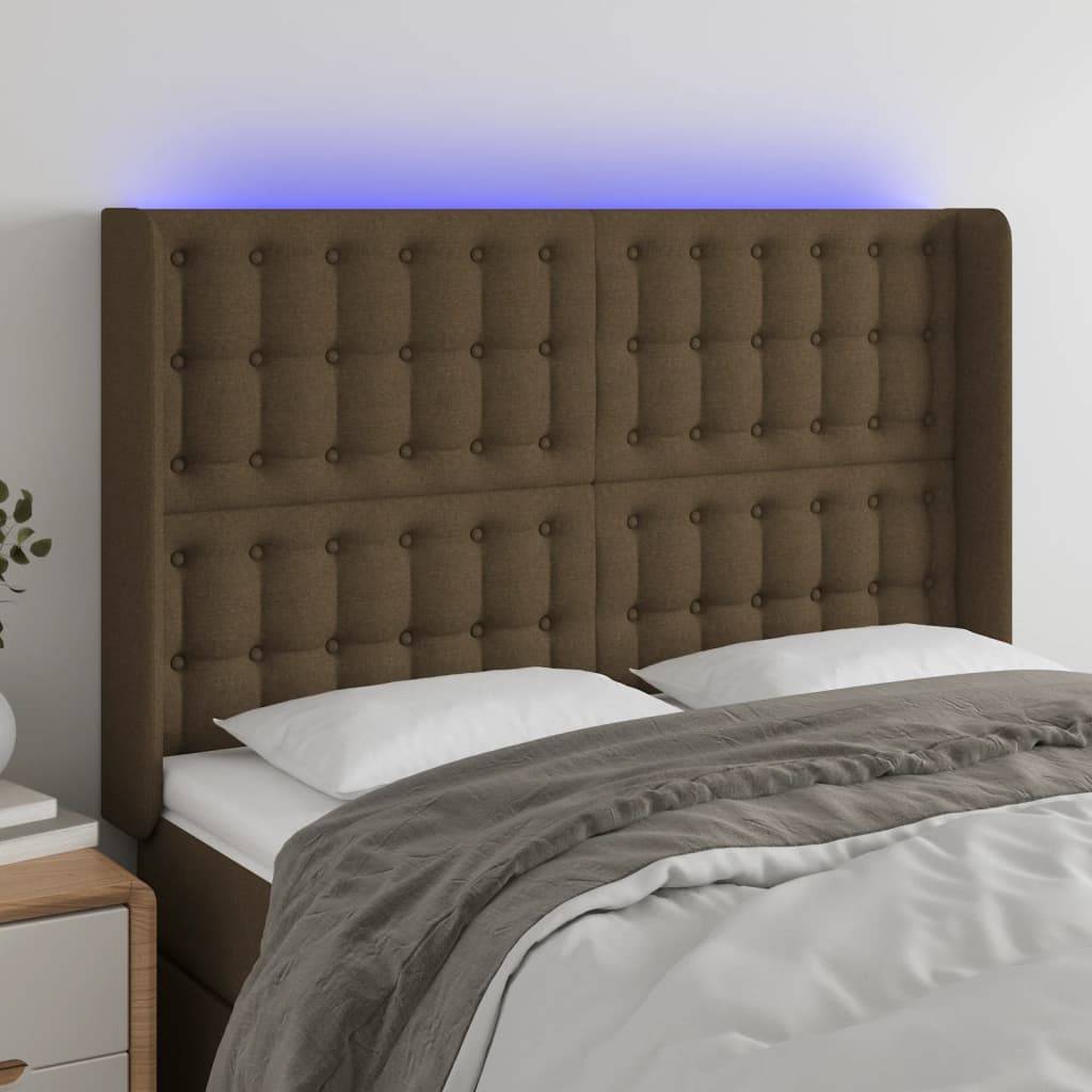 vidaXL LED Kopfteil Dunkelbraun 147x16x118/128 cm Stoff