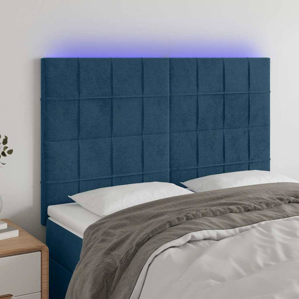 vidaXL LED Kopfteil Dunkelblau 144x5x118/128 cm Samt