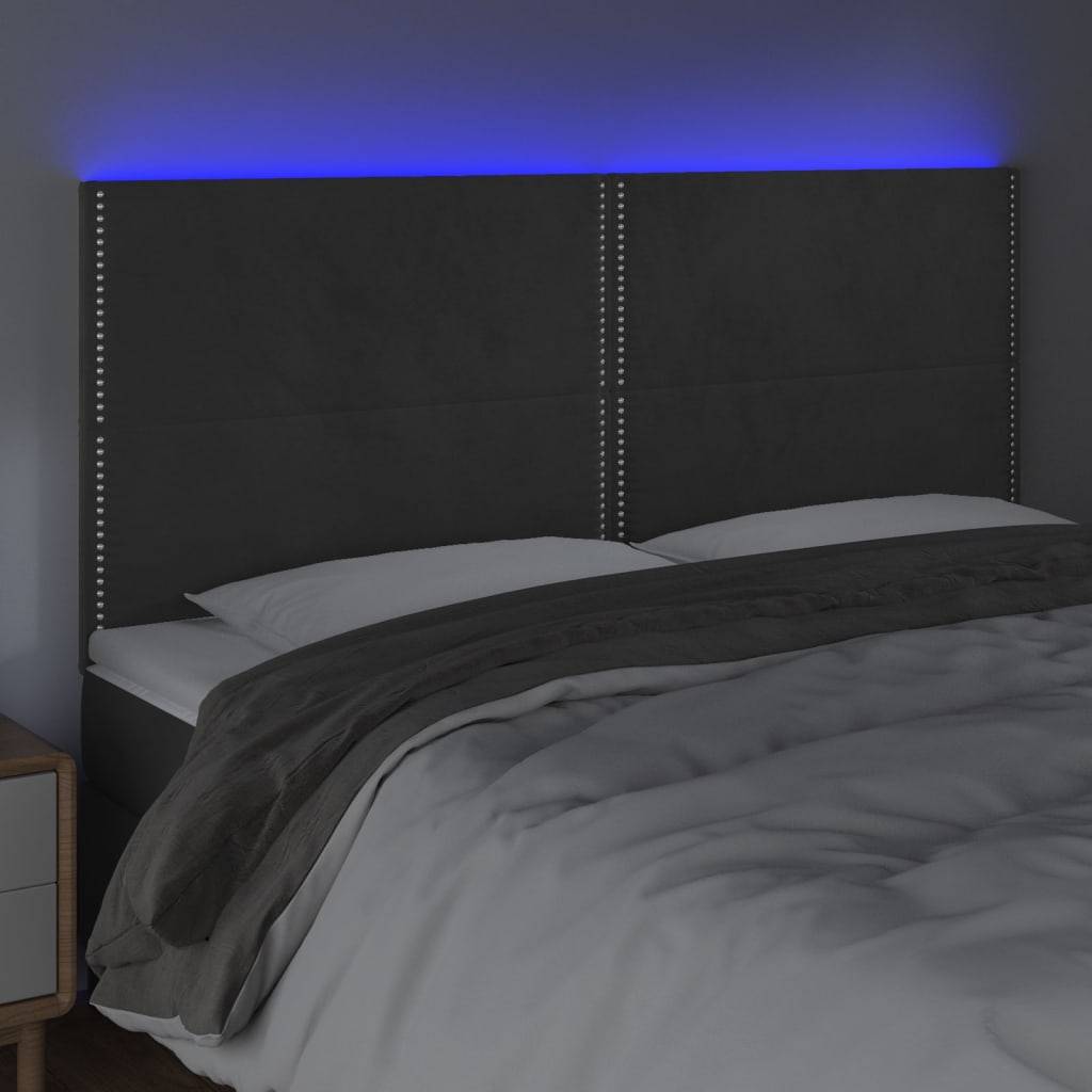 vidaXL LED Kopfteil Dunkelgrau 200x5x118/128 cm Samt