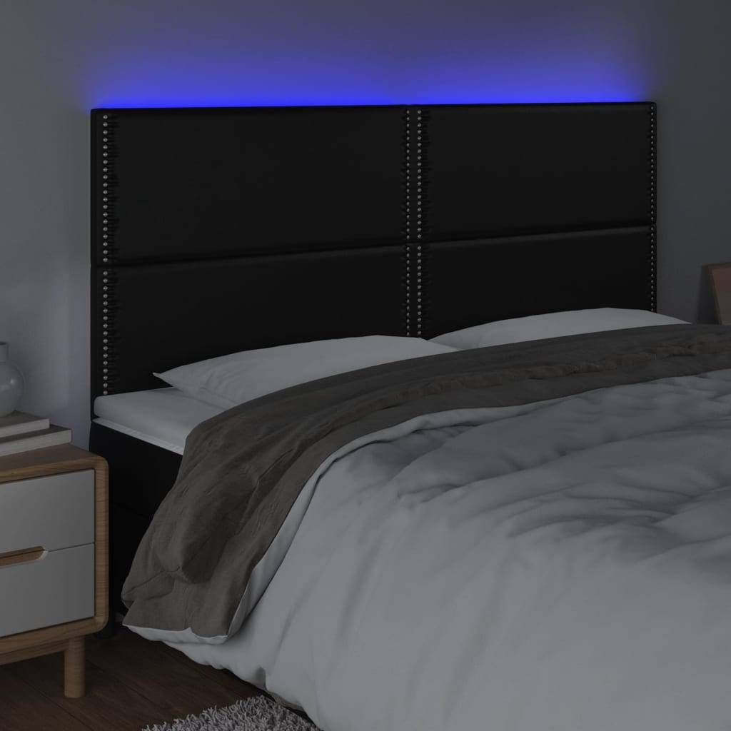 vidaXL LED Kopfteil Schwarz 200x5x118/128 cm Kunstleder