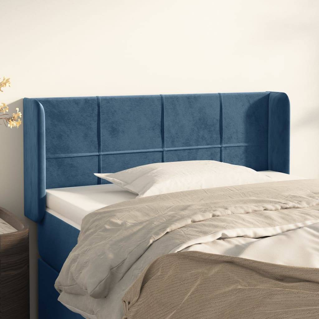 vidaXL Kopfteil mit Ohren Dunkelblau 103x16x78/88 cm Samt