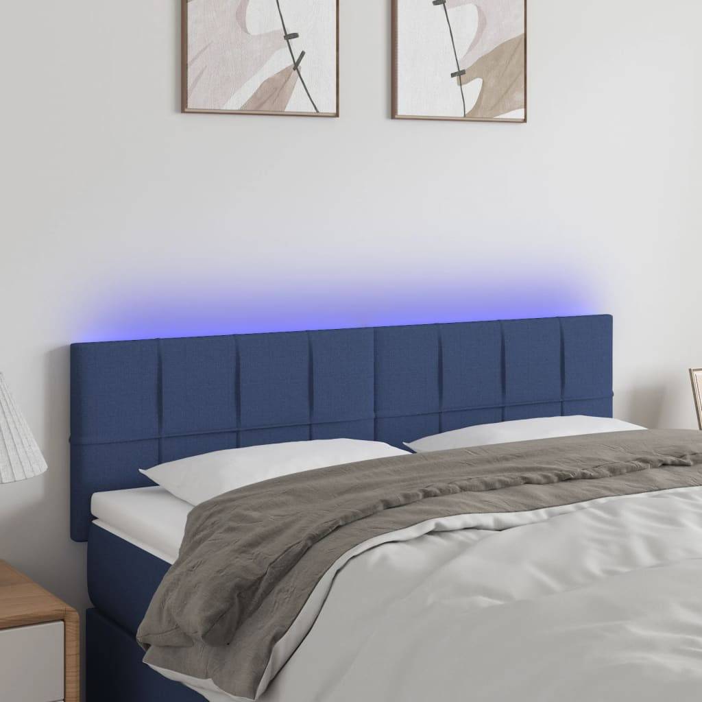 vidaXL LED Kopfteil Blau 144x5x78/88 cm Stoff