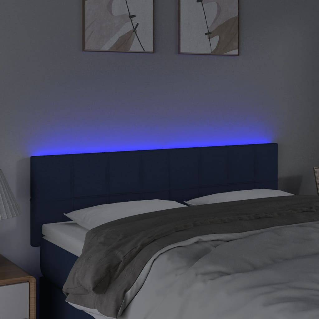 vidaXL LED Kopfteil Blau 144x5x78/88 cm Stoff