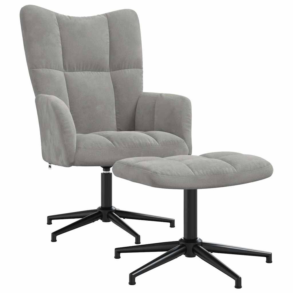 vidaXL Relaxsessel mit Hocker Hellgrau Samt