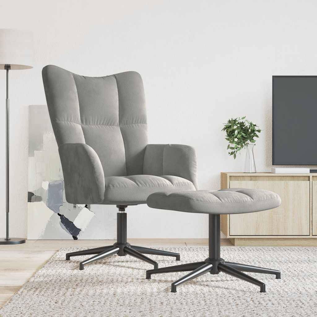 vidaXL Relaxsessel mit Hocker Hellgrau Samt