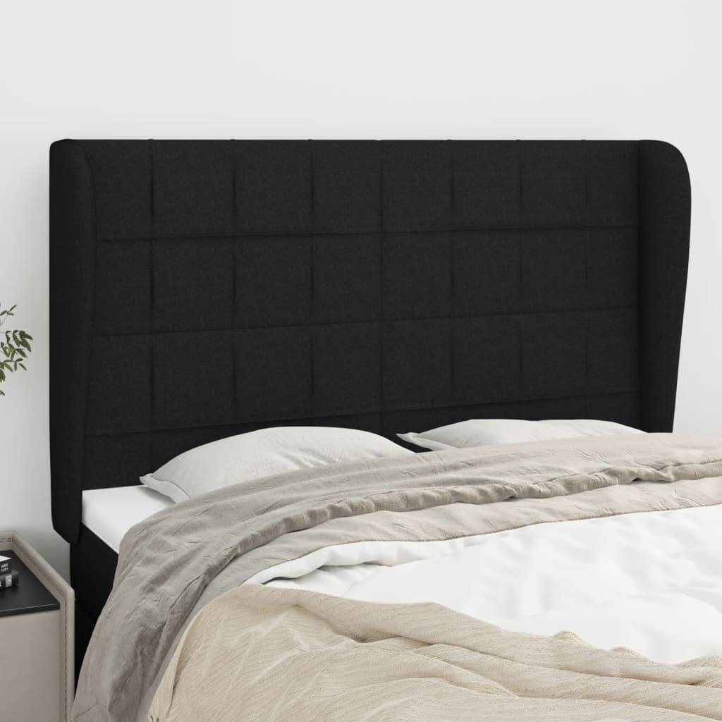 vidaXL Kopfteil mit Ohren Schwarz 147x23x118/128 cm Stoff