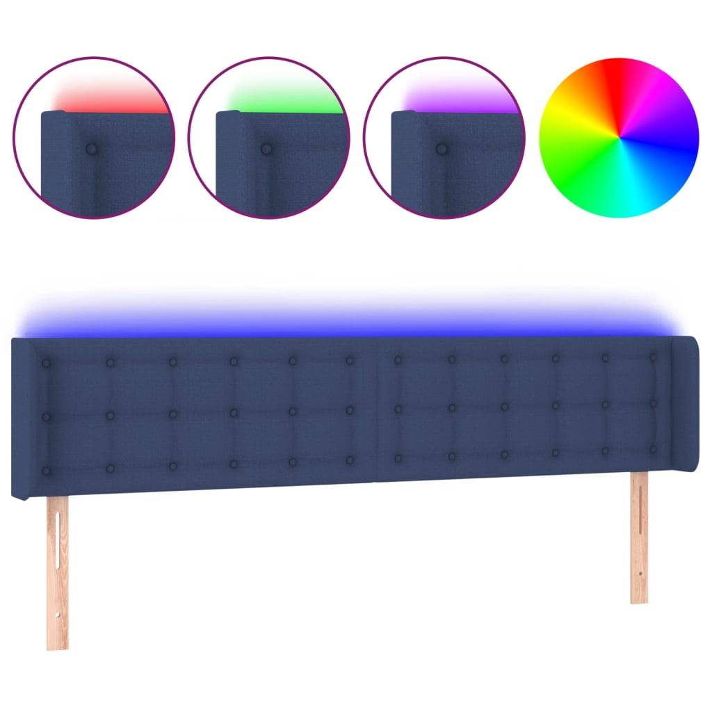 vidaXL LED Kopfteil Blau 183x16x78/88 cm Stoff